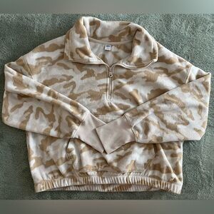 Tan and Cream Camouflage Quarter-Zip Pullover